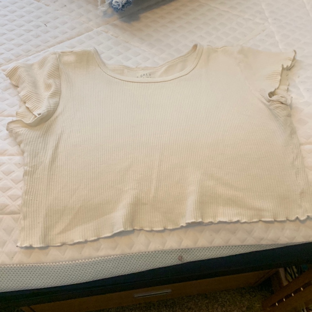 Pale yellow ruffle trim crop top